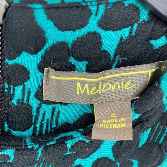 Melonie Dress Women's Sz 4 Green Floral Faux Wrap 3/4 Sleeves Round Neck Stretch - Picture 9 of 10